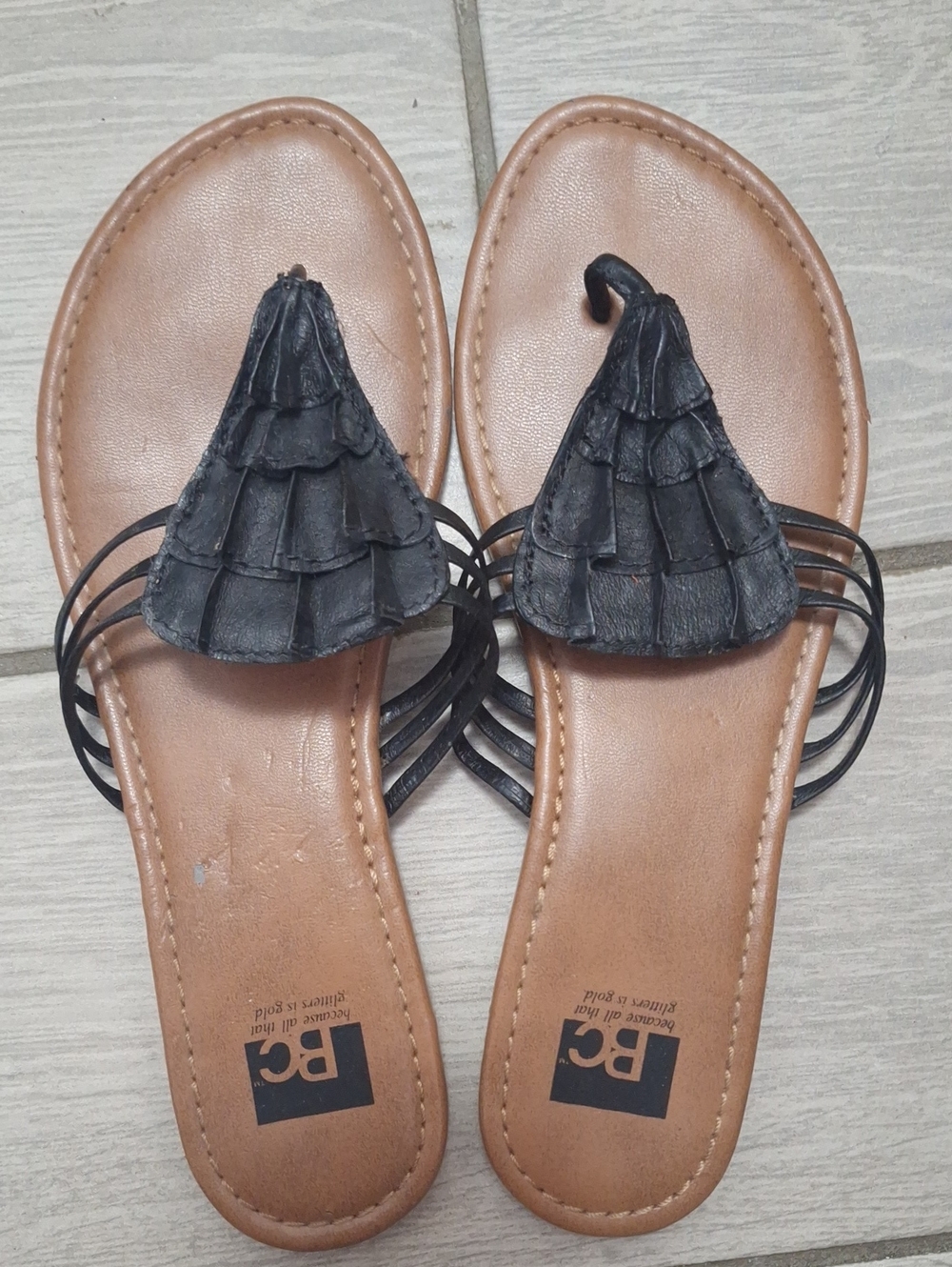 Black Leather Thong Sandals for Women